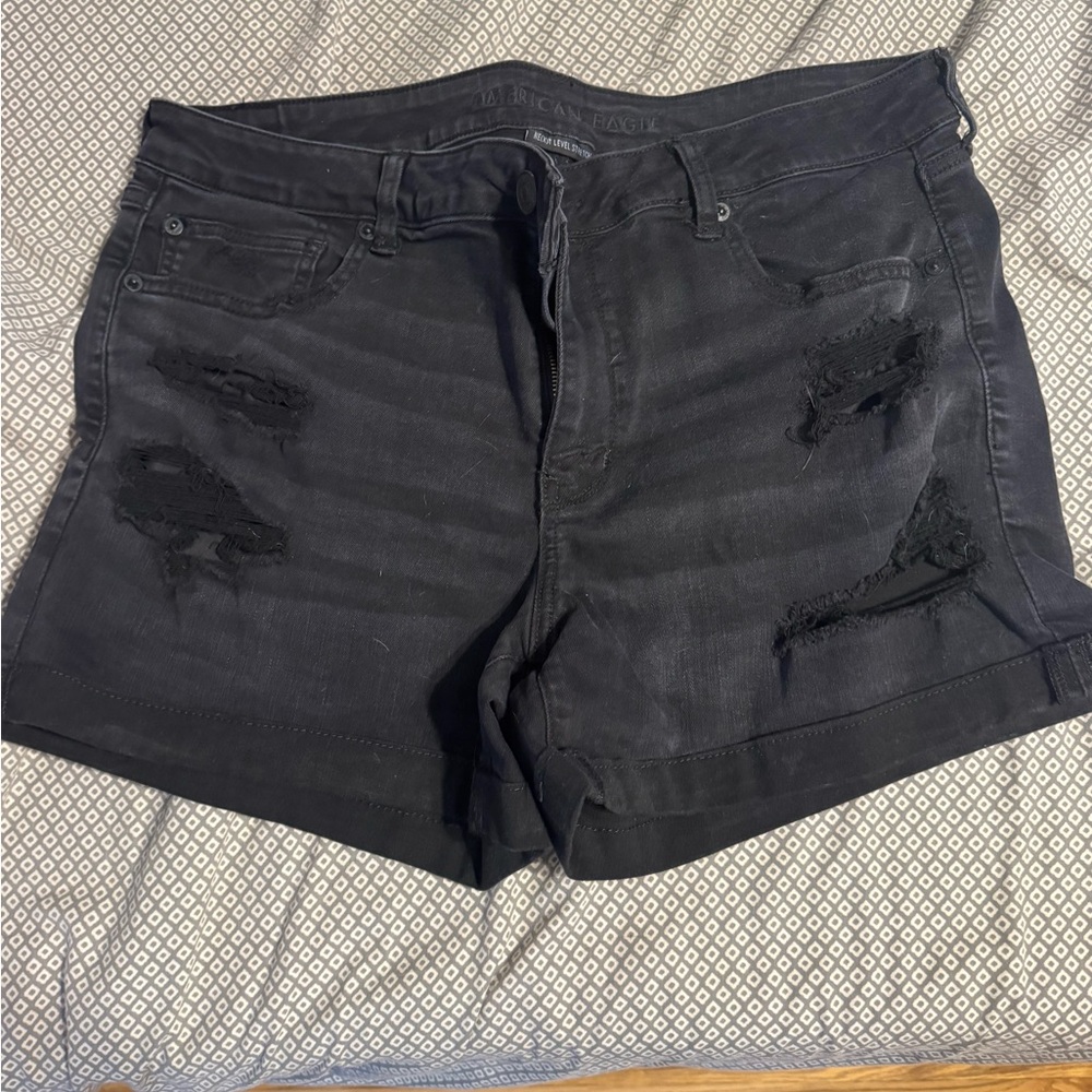 American Eagle Outfitters Black Ripped Jean Shorts
